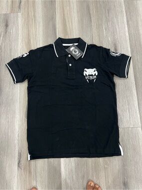 Men's Black Short-Sleeve Polo with Contrast Trim